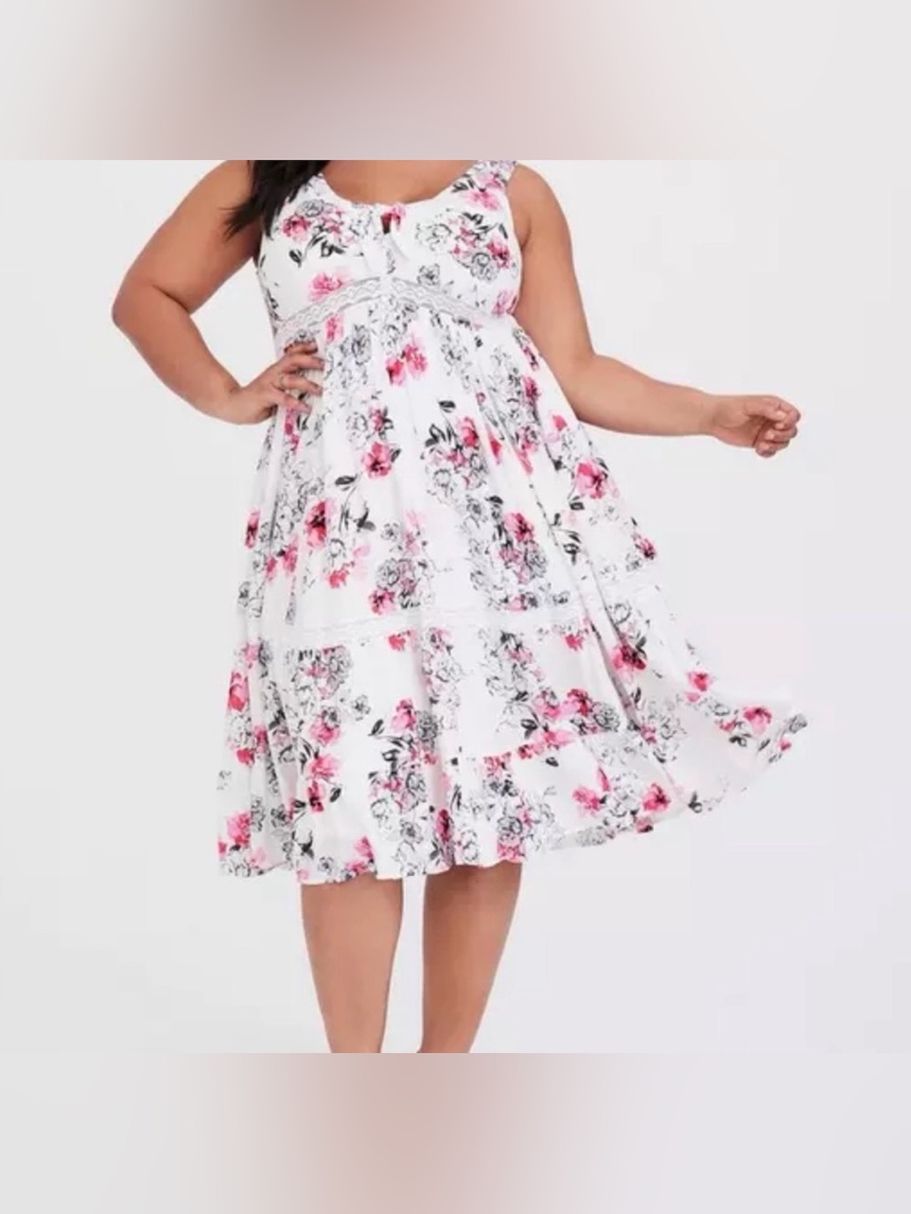Torrid White & Pink Floral Tiered Midi Dress Size 12 NWOT - Picture 4 of 8